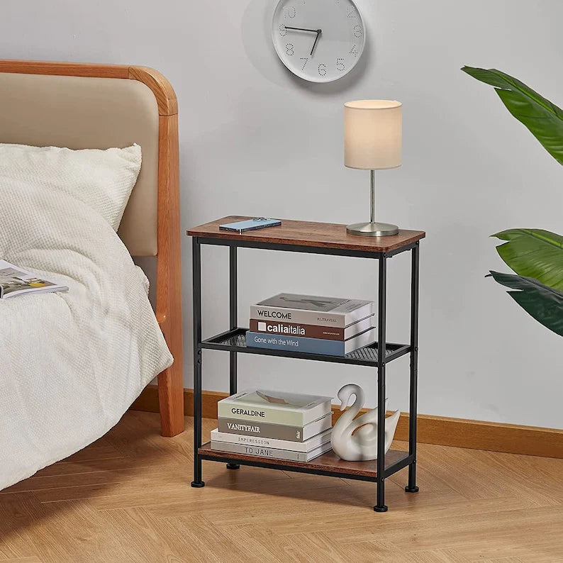 Narrow Side Table With 3-Teir Storage Shelves