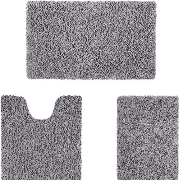 3 PCs Set Anti Skid Commode Mat Set- Gray