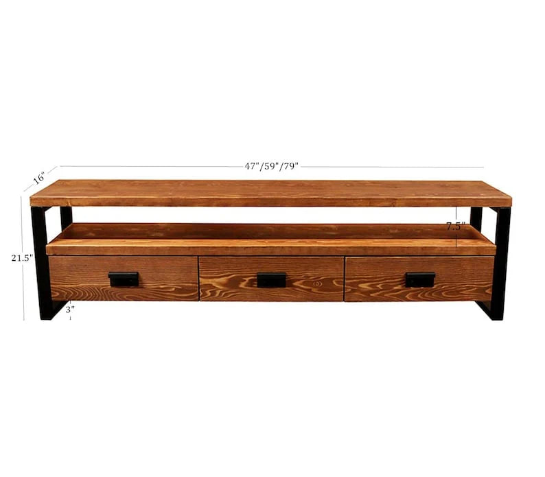Modern Solid Wood Tv Stand - Solid Wooden And Metal Tv Unit / Natural Wood Media Console