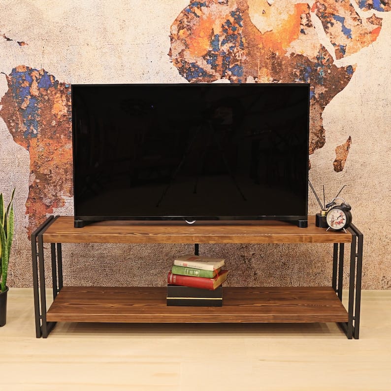 Handmade Wood And Metal Tv Stand - / Rustic Farmhouse Tv Console
