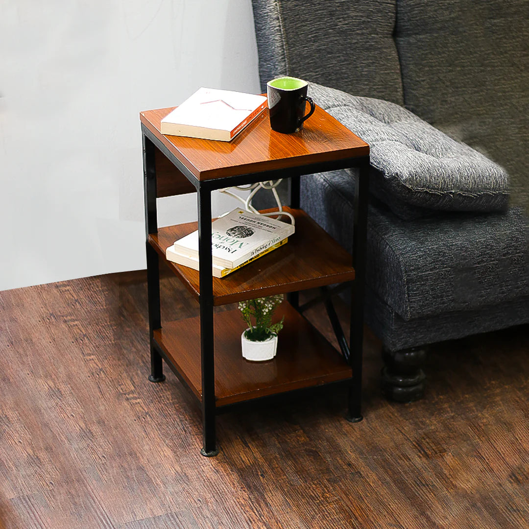 Wooden Side Shelf Table With Power Outlet