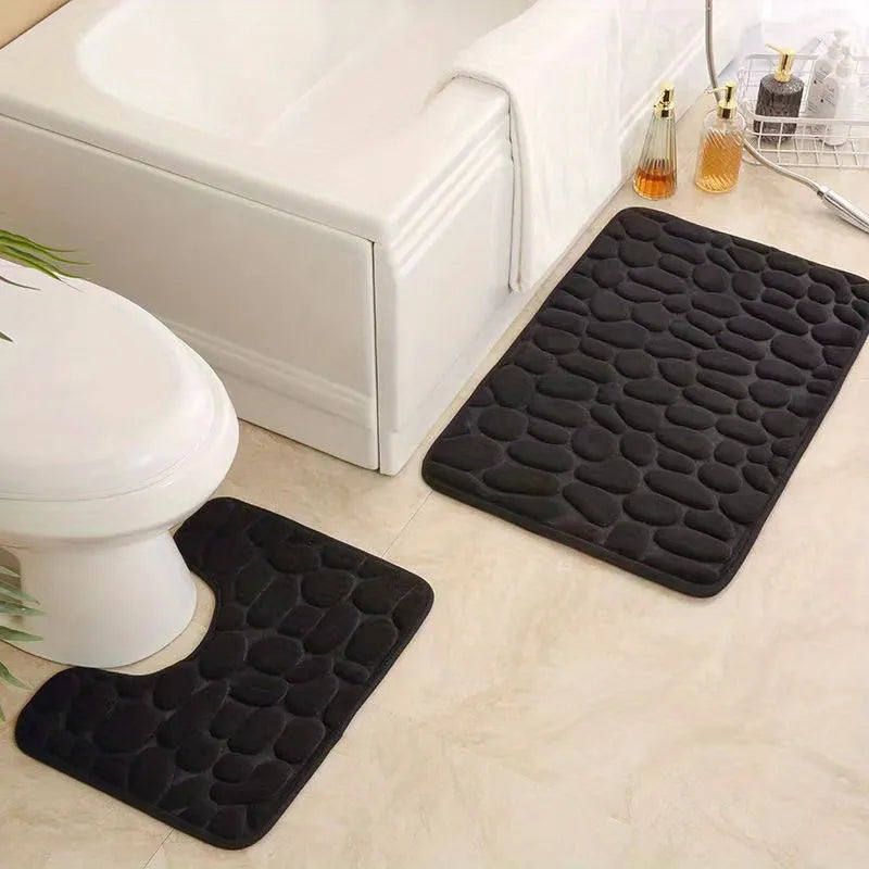 3 PCs Set Anti Skid Commode Mat Set- Black