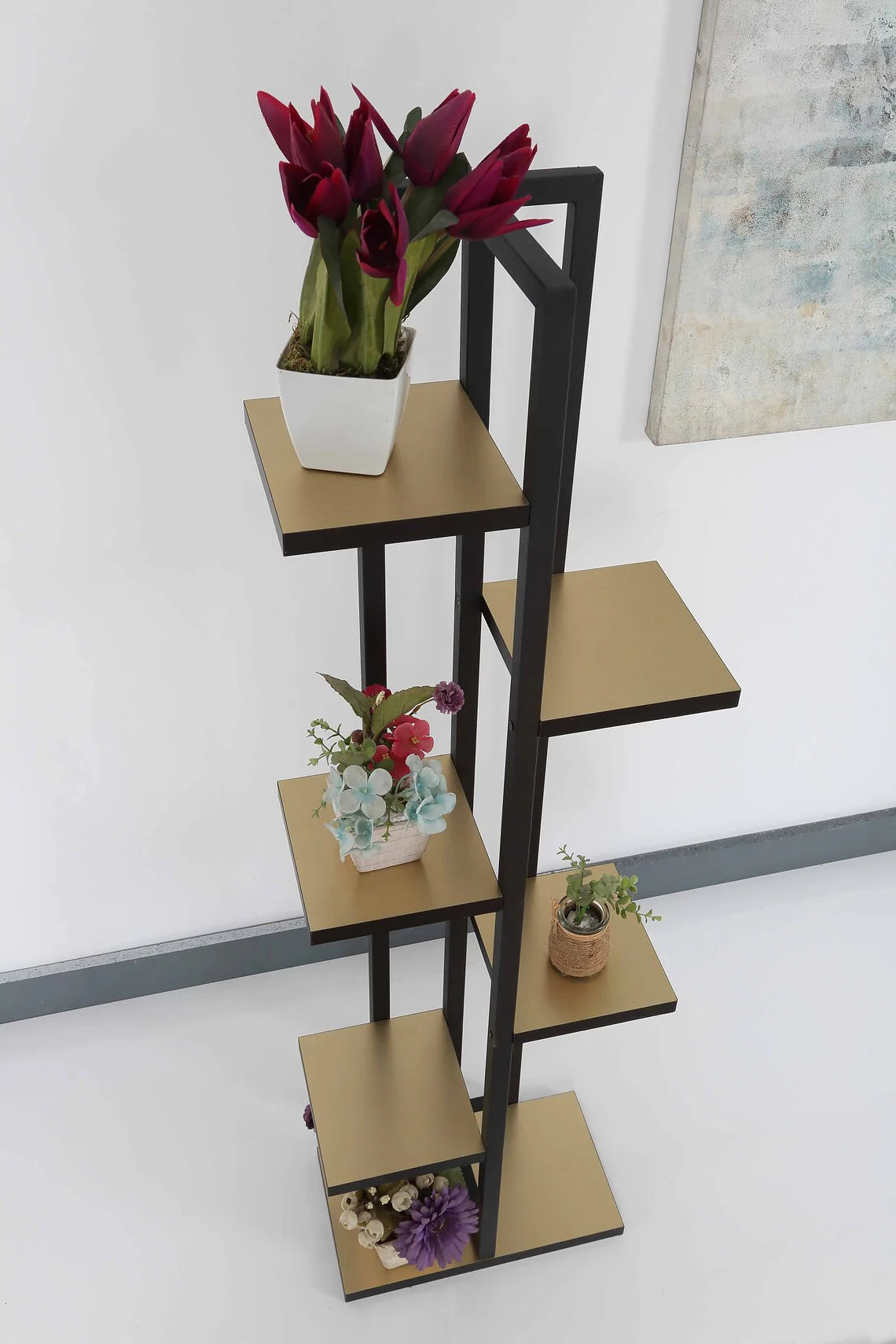Black Gold Plant Stand, 6 And 7 Tier Plant Pot Stand, Decorative Flower Shelf, Indoor Plant Holder, Outdoor Plant Shelf