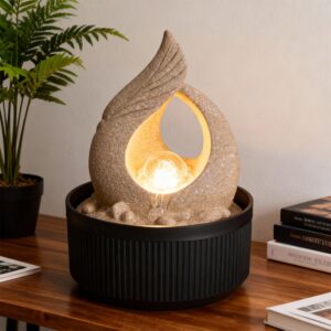 Amazon Basics Tabletop Fountain with LED light and sand texture finish