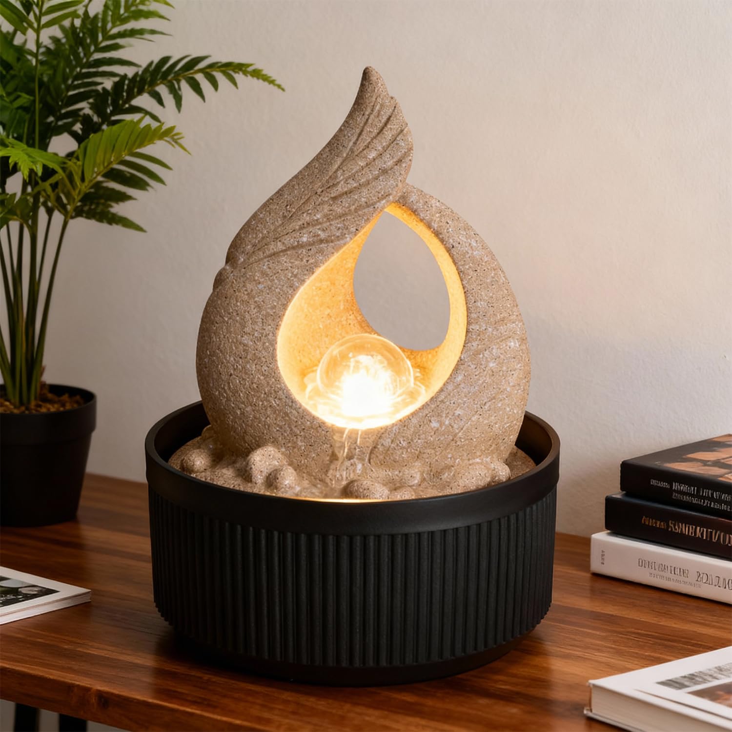 Amazon Basics Tabletop Fountain with LED light and sand texture finish