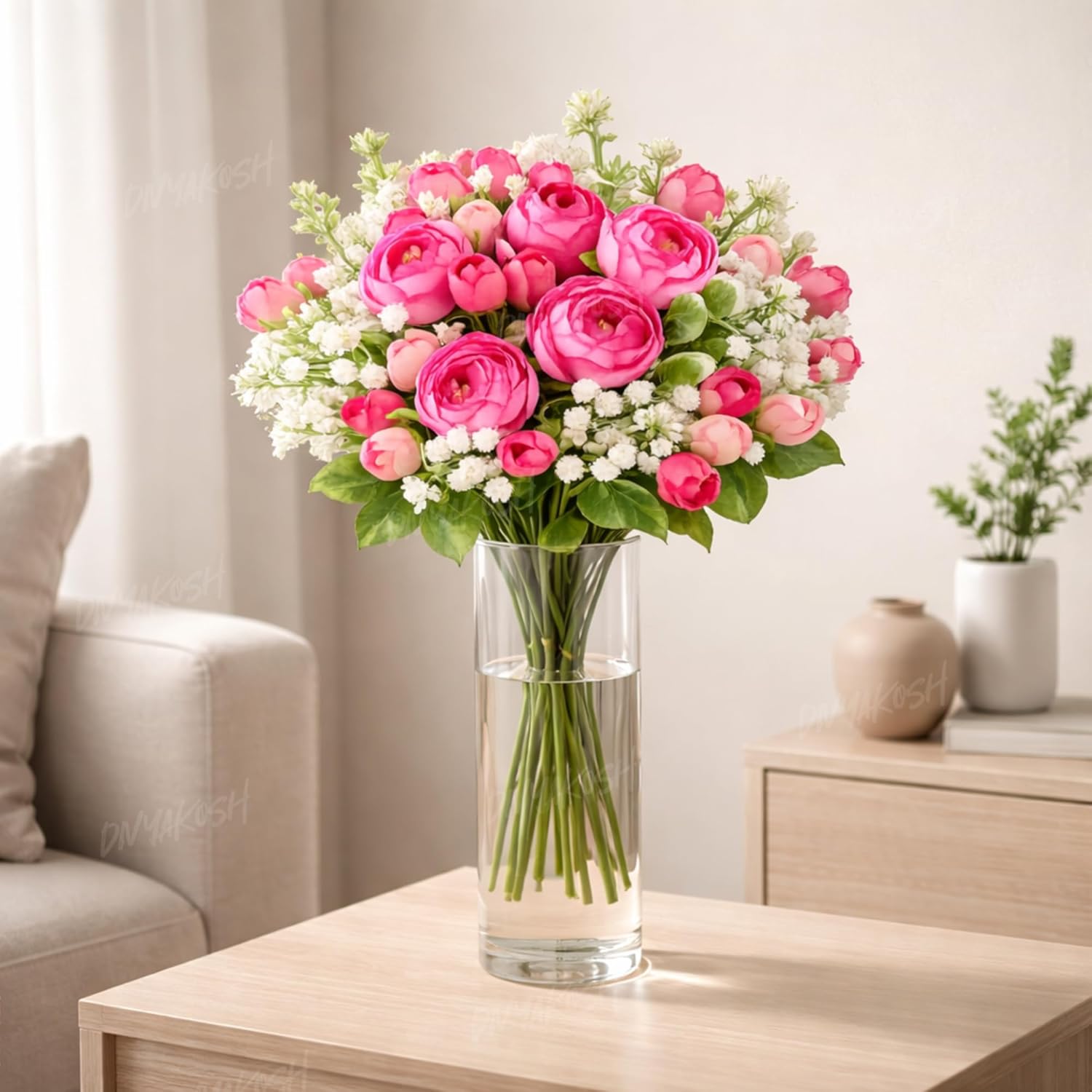 Artificial Peony Flower Bunch close up view