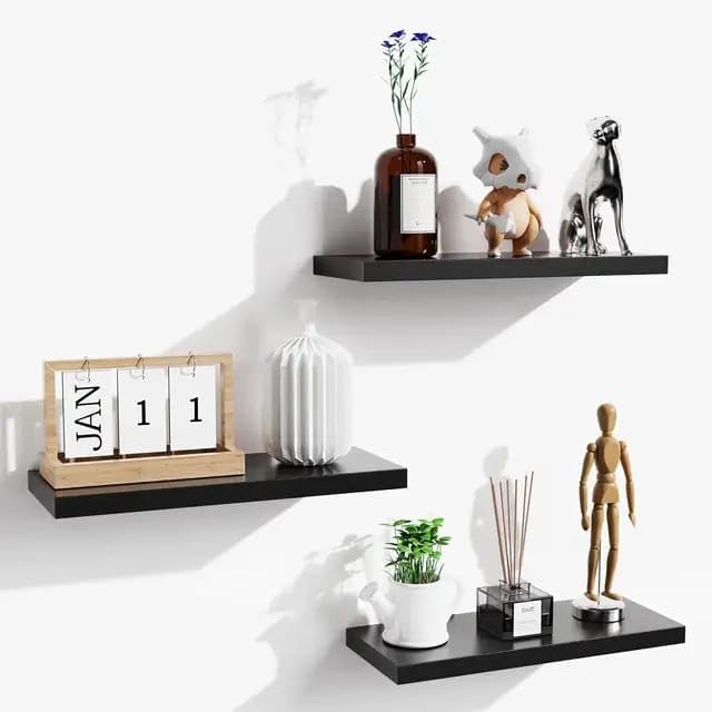 wooden floating shelves for office wall decor