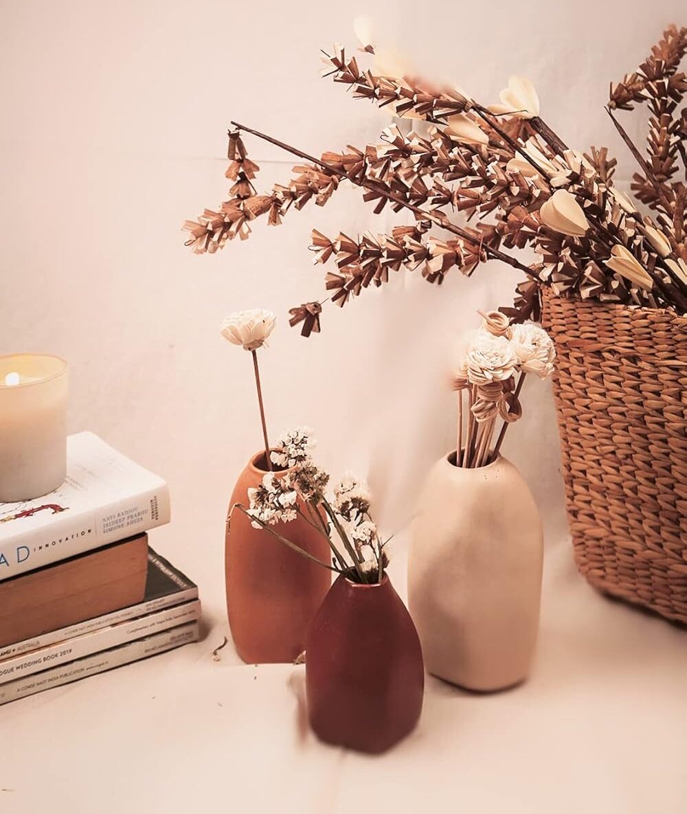 Boho style centerpiece using PUREZENTO Rustic Ceramic Bud Vase set