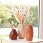 Minimalist PUREZENTO Rustic Ceramic Bud Vase with pampas grass for living room