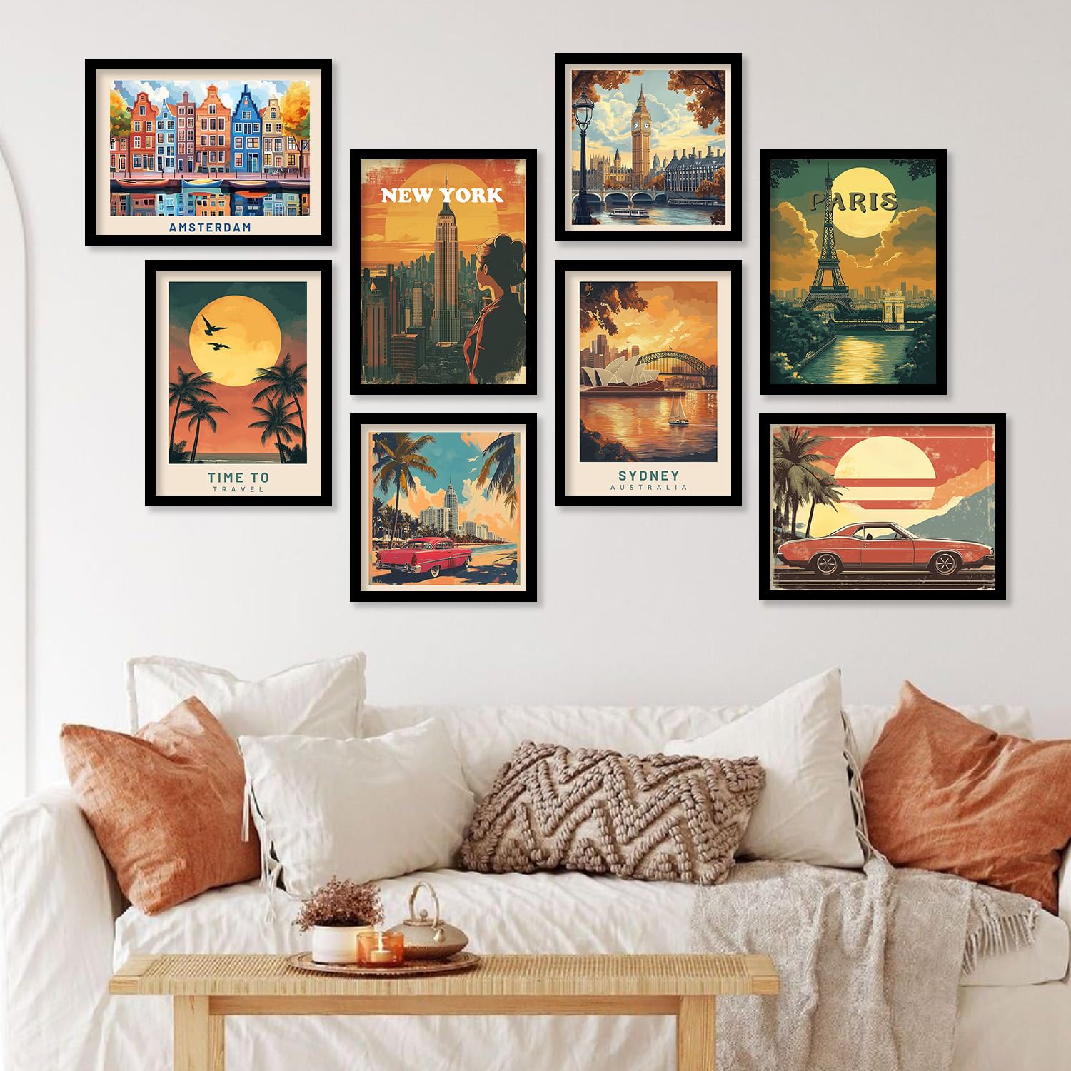 Close-up detail of high-quality matte finish and synthetic wood frame of Modern Art City Vibes Wall Decor