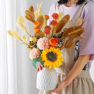 Blue Ceramic Vase with Artificial Flowers for Living Room Table Decor