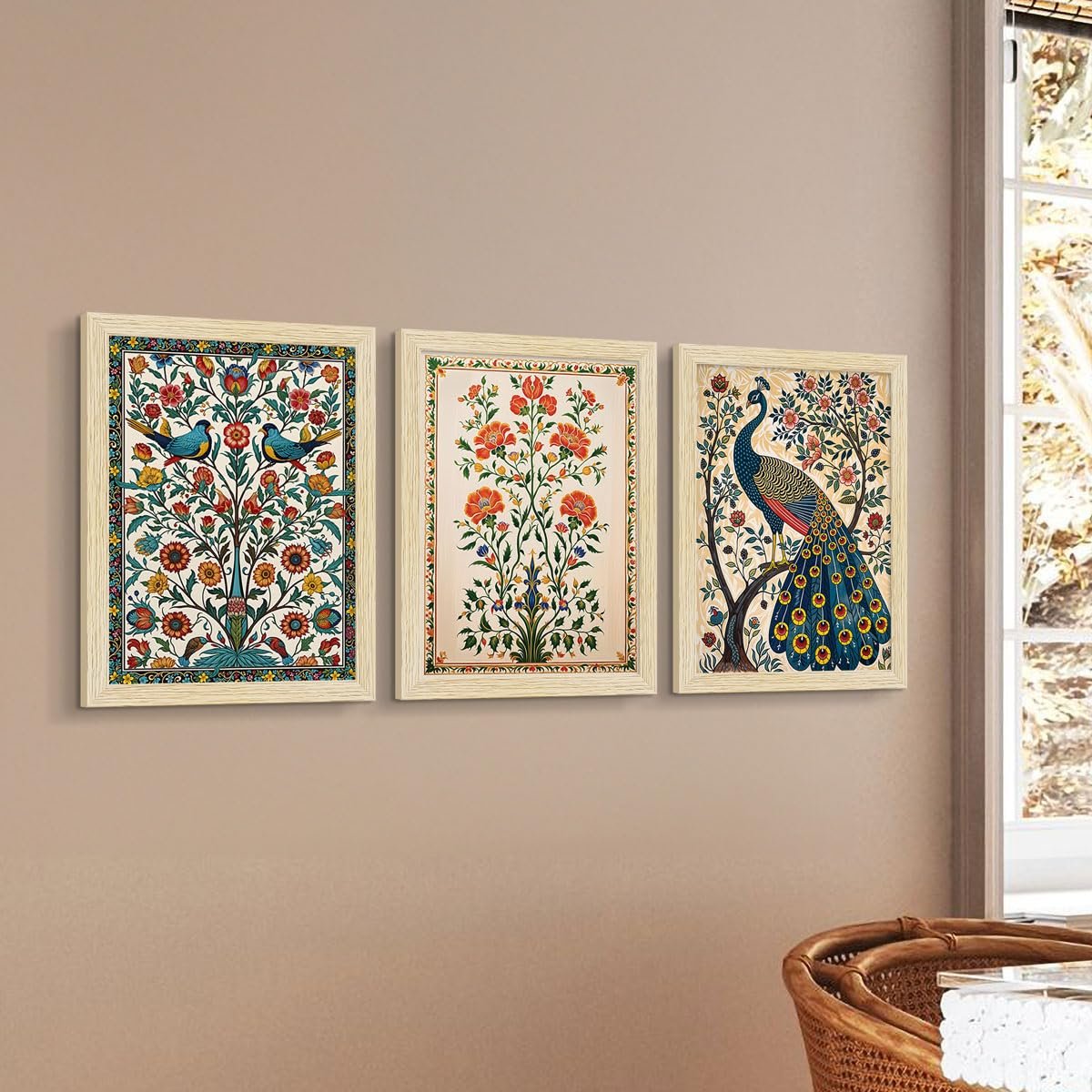 Close-up of high-definition HD print and vibrant colors of Indian Art Madhubani Paintings