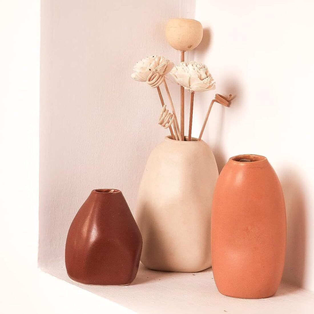 Close-up detail of the earthy texture on PUREZENTO Rustic Ceramic Bud Vase