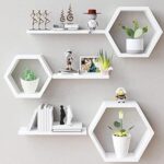 Hexagon wall shelves set of 6 white wooden home decor