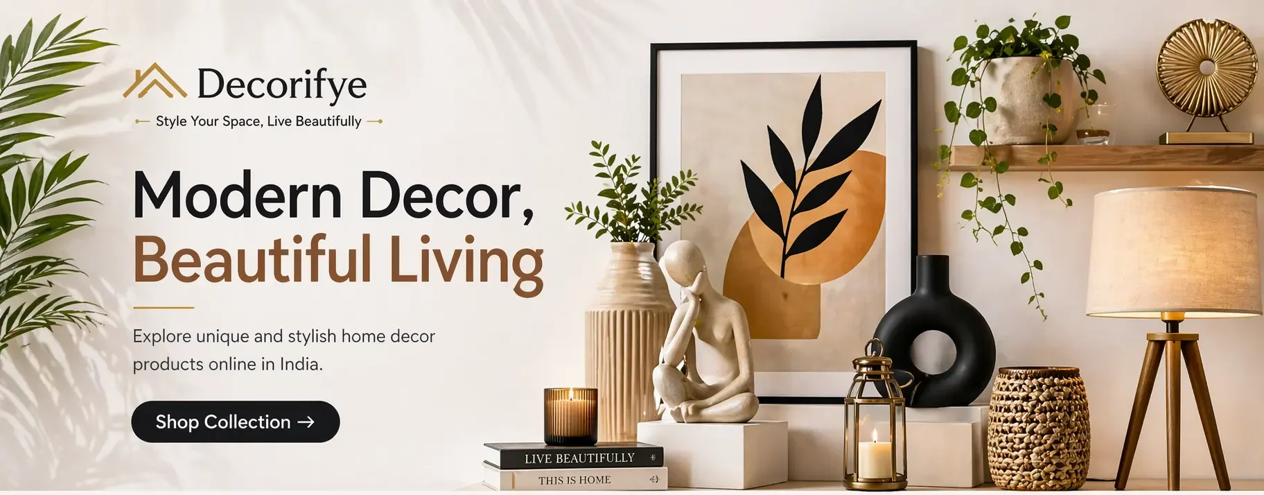 Shop by Category Home Decor Banner with Modern Living Room Design