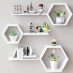 Wooden floating hexagon wall shelves for wall decoration