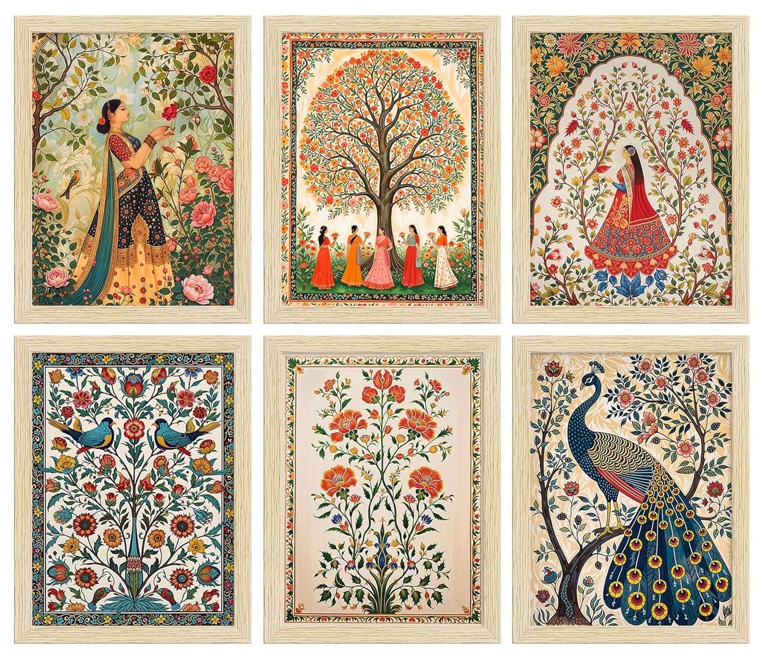 Ethnic Indian Art Madhubani Paintings set for bedroom wall decoration and peaceful vibes
