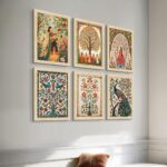 Traditional Indian Art Madhubani Paintings installed on a modern living room wall for ethnic decor