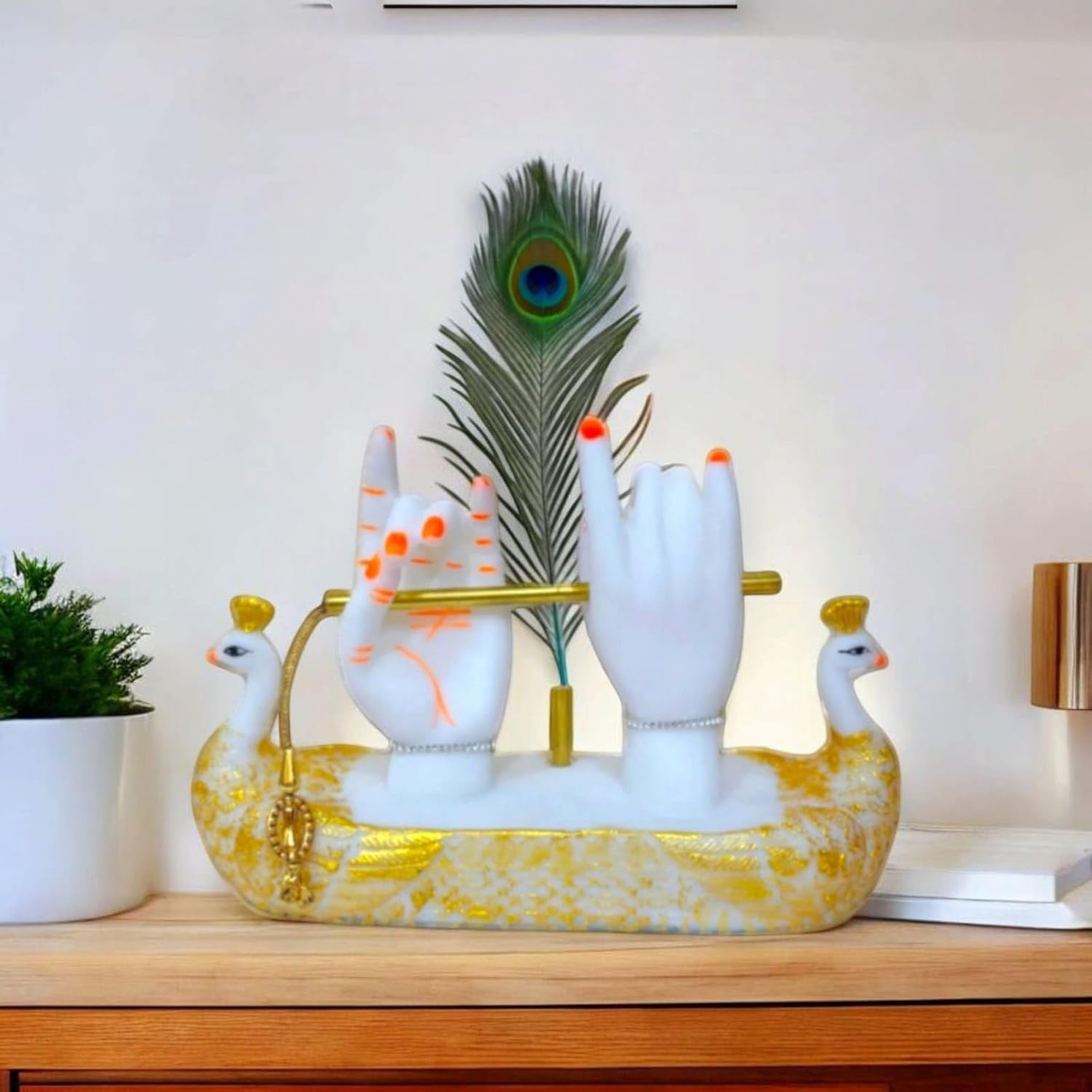 Krishna Hands Idol white and gold decorative figurine