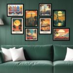 Modern Art City Vibes Wall Decor - Premium Set of 8 Retro Travel Framed Posters for Living Room