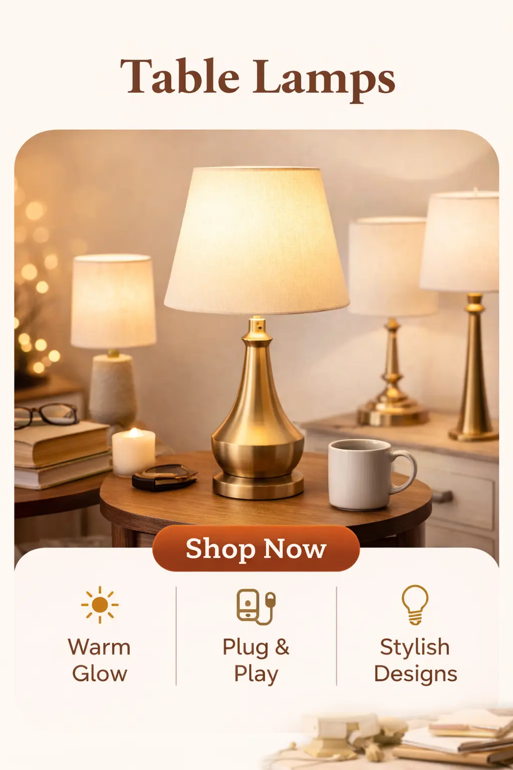 Elegant table lamps with warm lighting for bedroom and living room