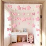 pink plush hanging garland set pastel nursery decoration