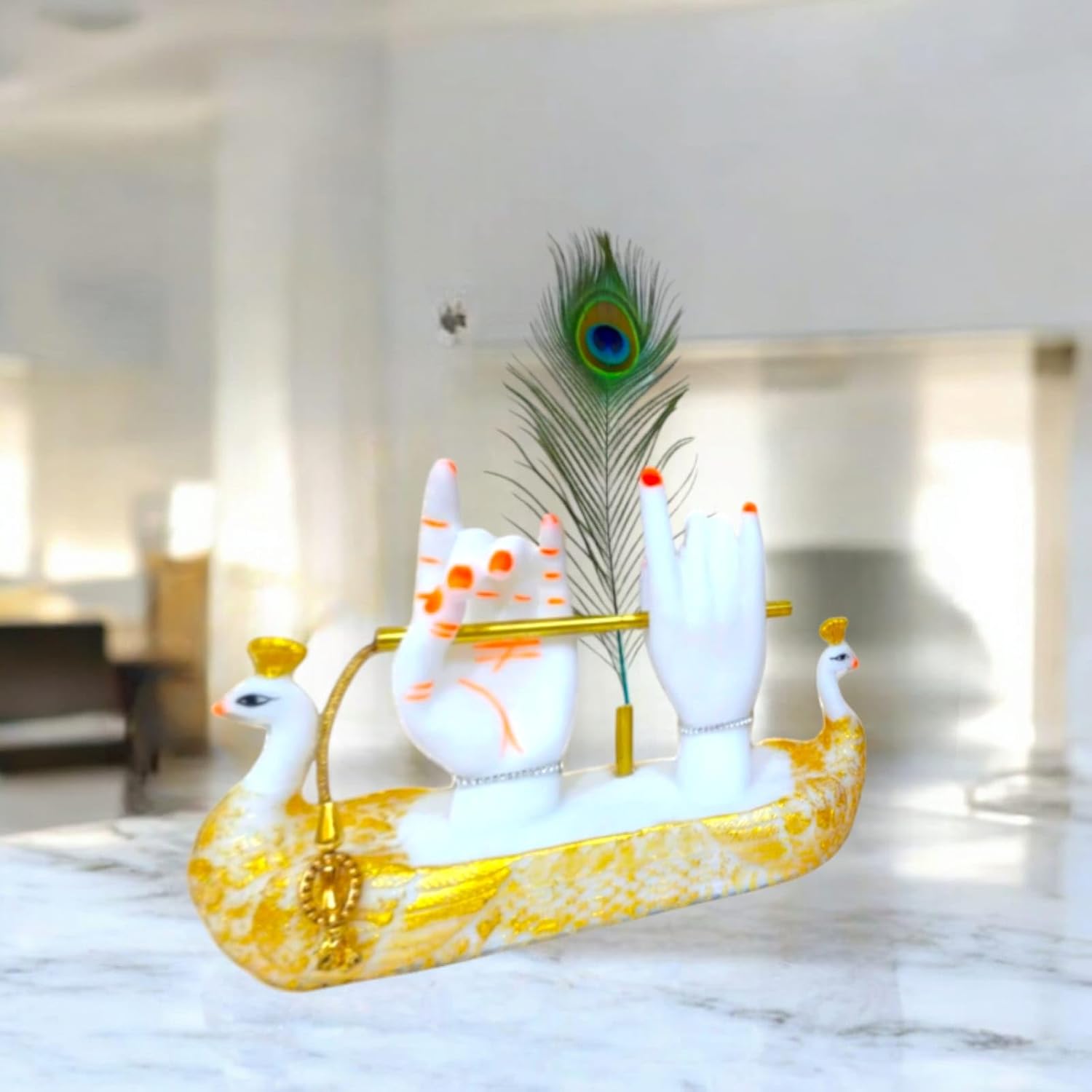 White gold Krishna hands idol for home decor