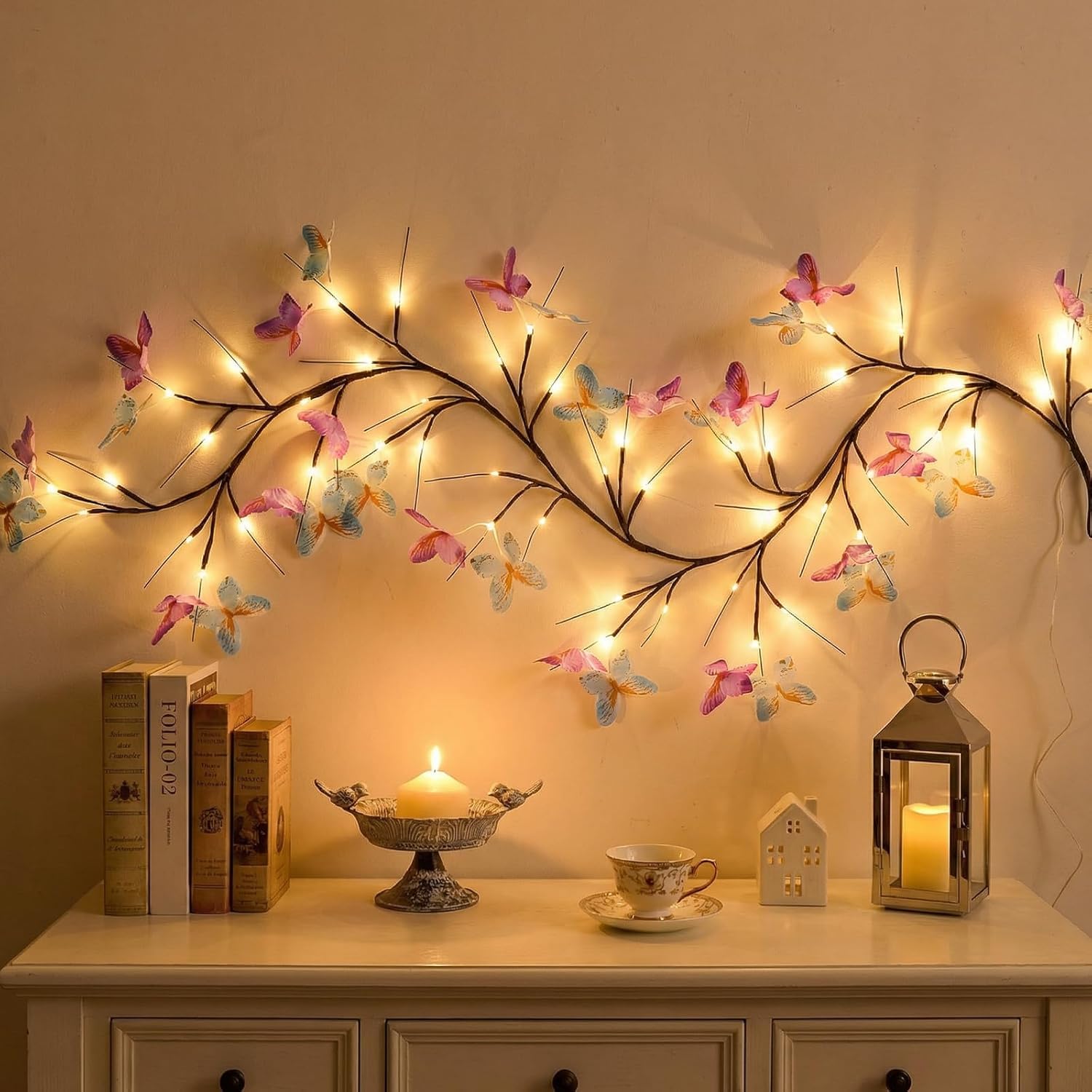 1 Butterfly LED Branch Wall Light with 48 Warm White LEDs