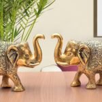 2 Premium Gold Metal Elephants Decorative Showpiece for Home Decor