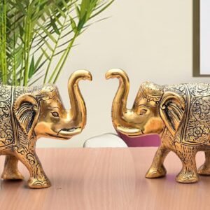2 Premium Gold Metal Elephants Decorative Showpiece for Home Decor