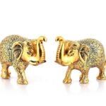 Gold Metal Elephant Pair for Office Table Decoration