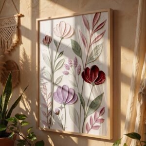 Framed Floral Leaf Wall Art for Office and Home Decoration