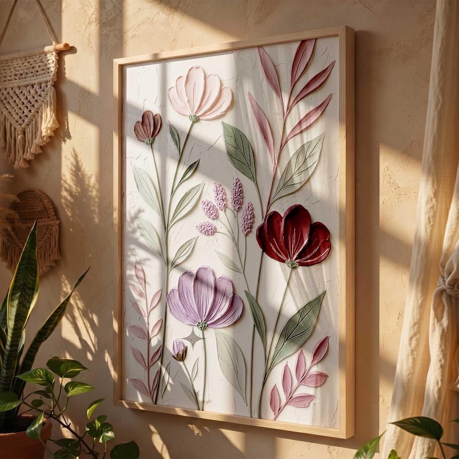 Framed Floral Leaf Wall Art for Office and Home Decoration