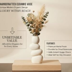 White Pebble Ceramic Flower Vase for Pampas Grass