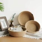 Premium woven jute storage baskets set of 3 with handles