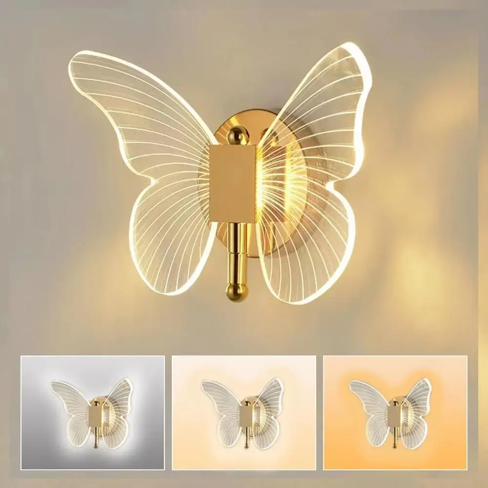 Butterfly wall lamp with cool white LED light for modern home decoration