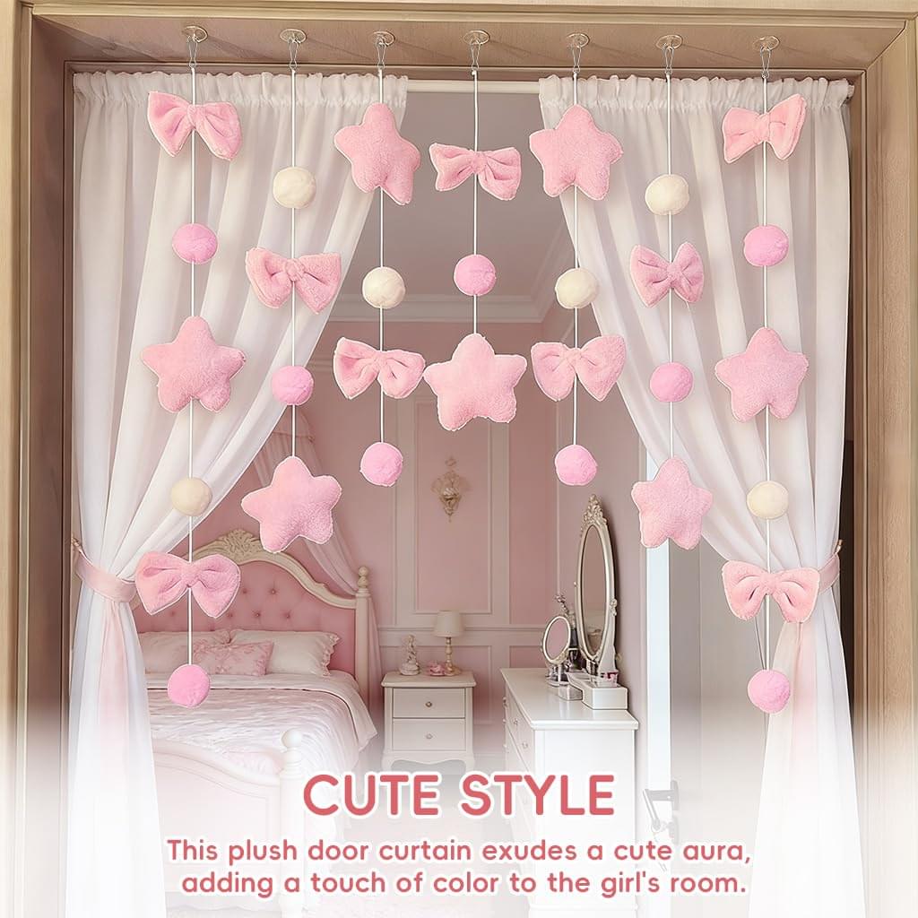 pink plush hanging garland set for kids room decoration