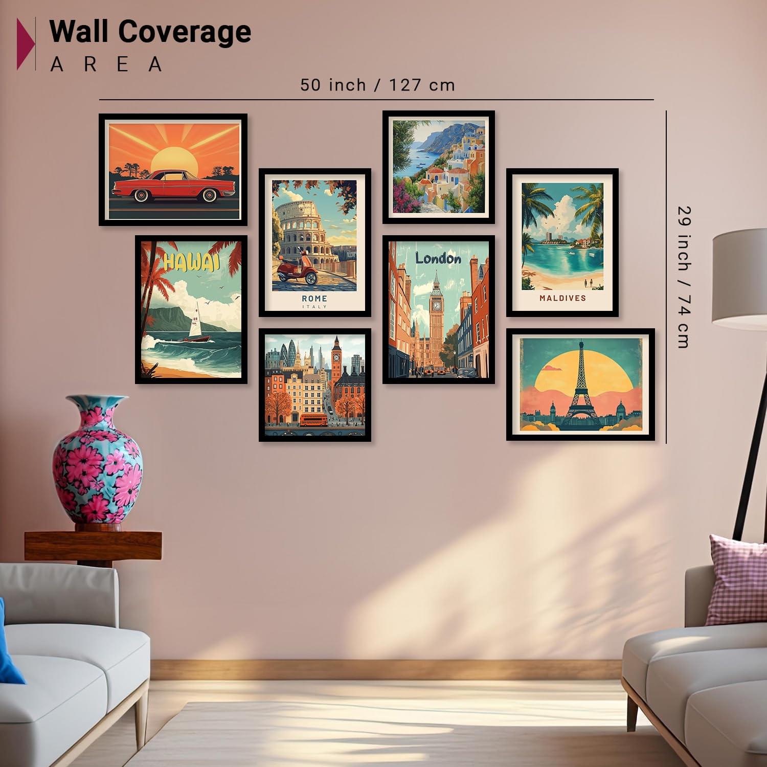 Retro Travel Theme Wall Art Set for Living Room