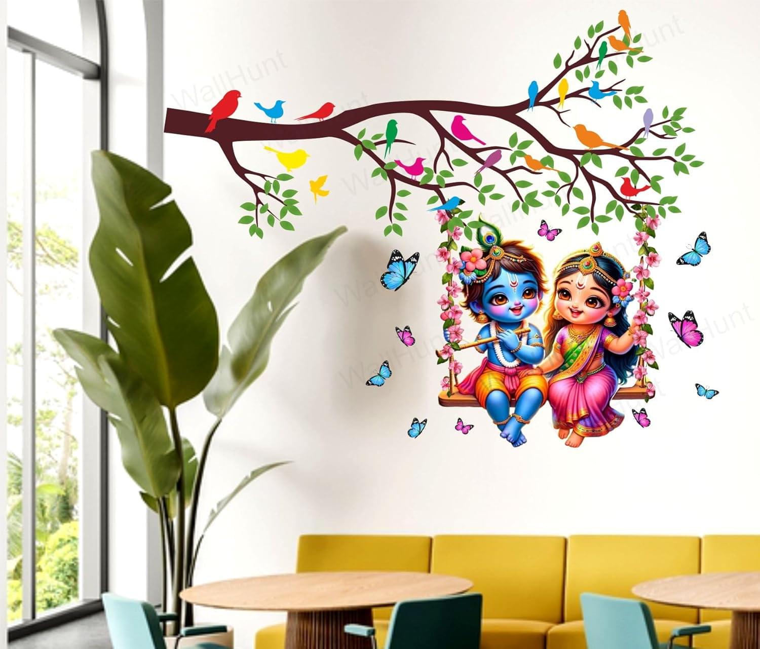 Radha Krishna Wall Sticker 89x73cm PVC Vinyl Self Adhesive Home Decor