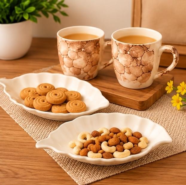 4 Piece Ceramic Tea Cup & Leaf Serving Plate Gift Set Online