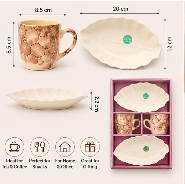 4 Piece Ceramic Tea Cup & Leaf Serving Plate Gift Set Online