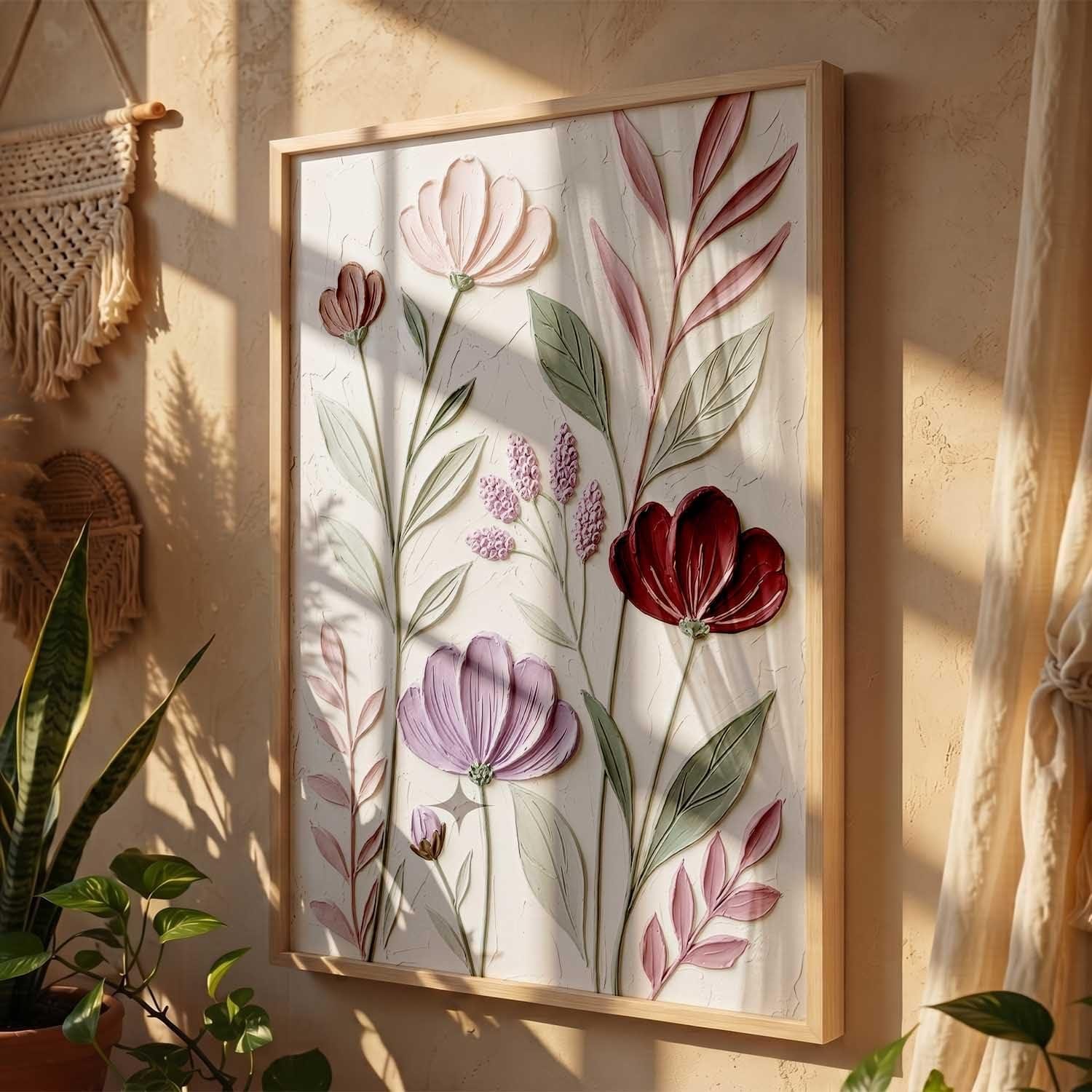 Framed Floral Leaf Wall Art for Office and Home Decoration