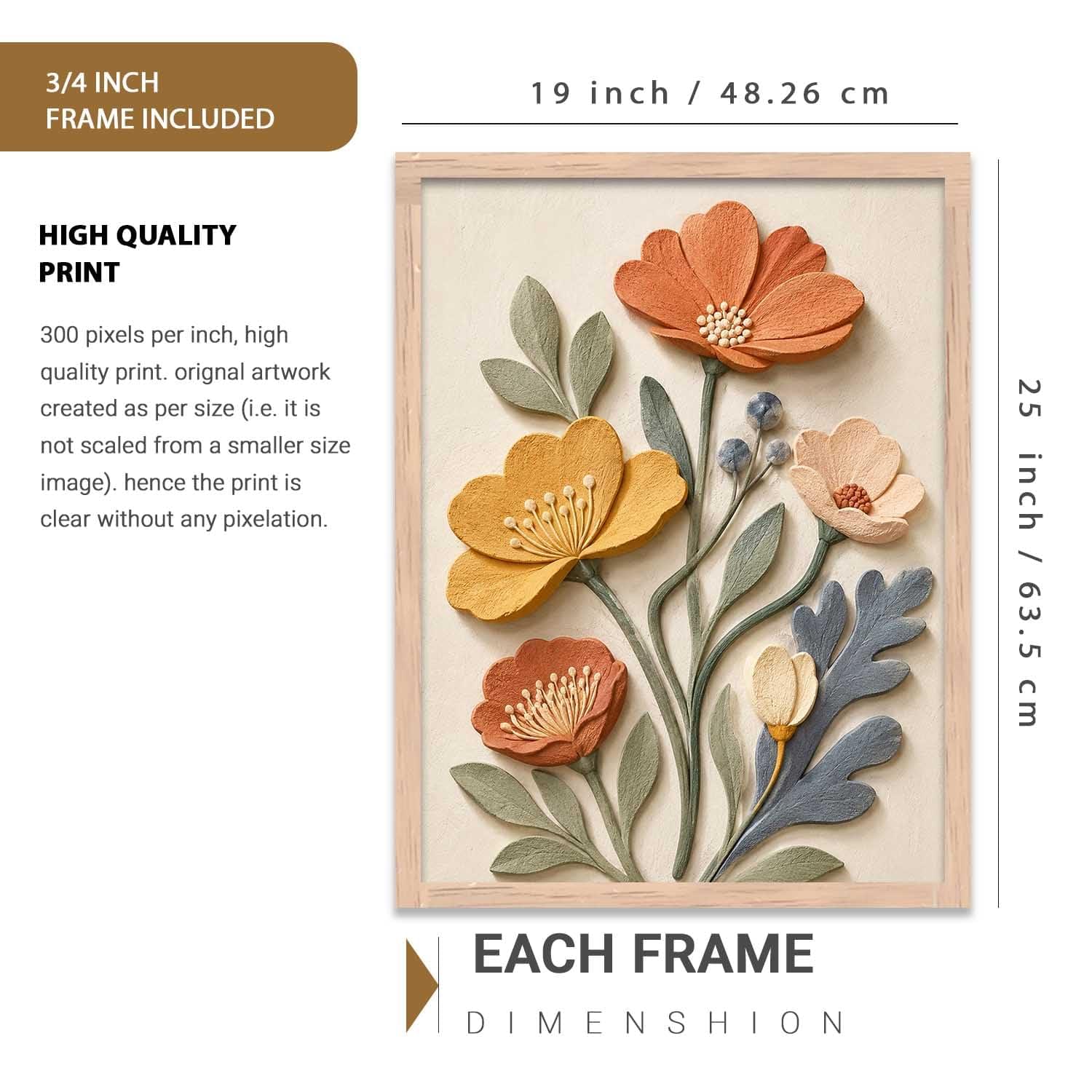 Premium Modern Floral Digital Reprint Wall Art with Frame