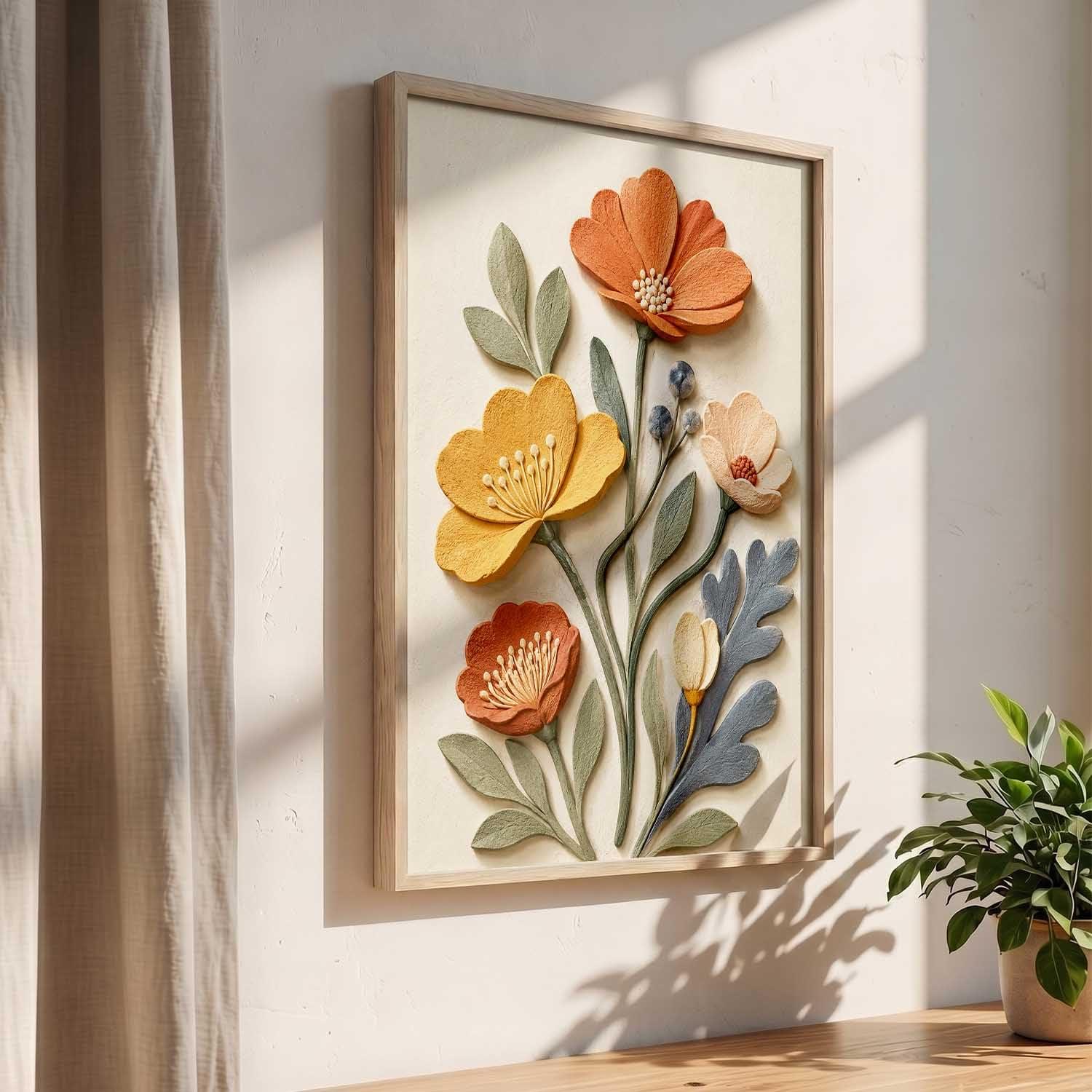 Kotart Premium Beautiful Boho Floral Wall Art with Frame 19x25 Inch