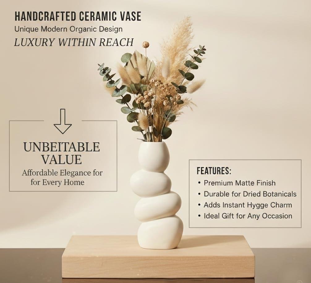 White Pebble Ceramic Flower Vase for Pampas Grass