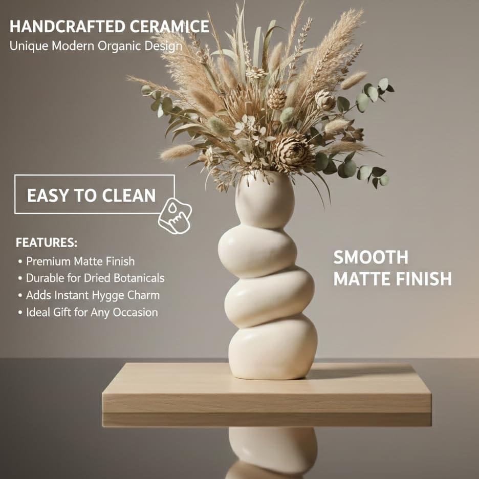 Elegant White Ceramic Stone Vase for Dried Flowers