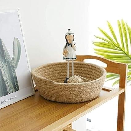 Woven jute storage baskets for kitchen and living room