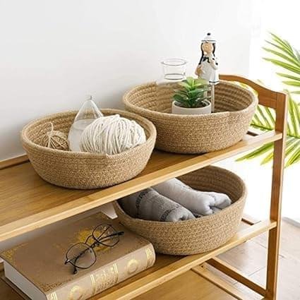 Premium jute storage baskets set of 3 with handles